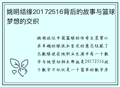 姚明结缘20172516背后的故事与篮球梦想的交织